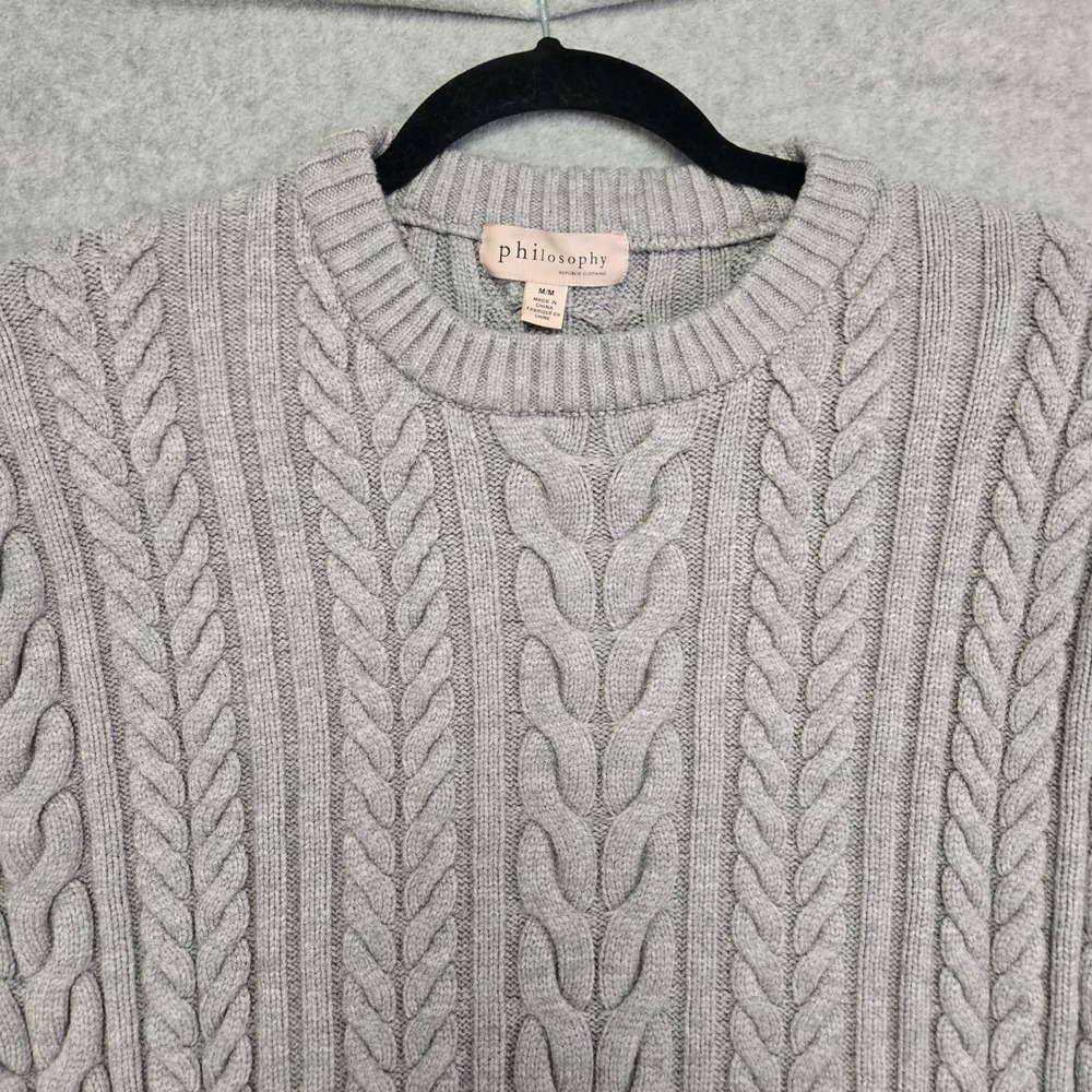 Philosophy Republic Womens M Gray Cable Knit Sweater Coastal Preppy Cozy